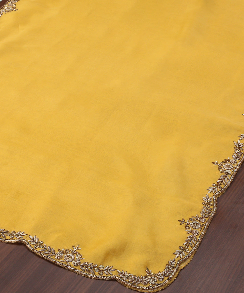 Yellow_Handloom_Organza_Dupatta_With_Hand_Embroidered_Border_WeaverStory_03
