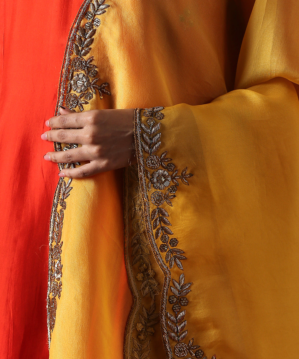 Yellow_Handloom_Organza_Dupatta_With_Hand_Embroidered_Border_WeaverStory_03