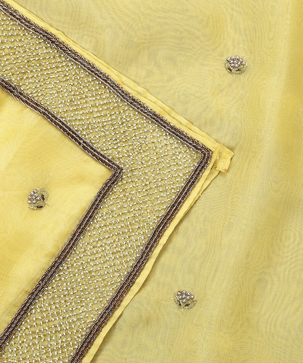 Lemon_Yellow_Handloom_Pure_Organza_Dupatta_With_Hand_Embroidered_Border_WeaverStory_04