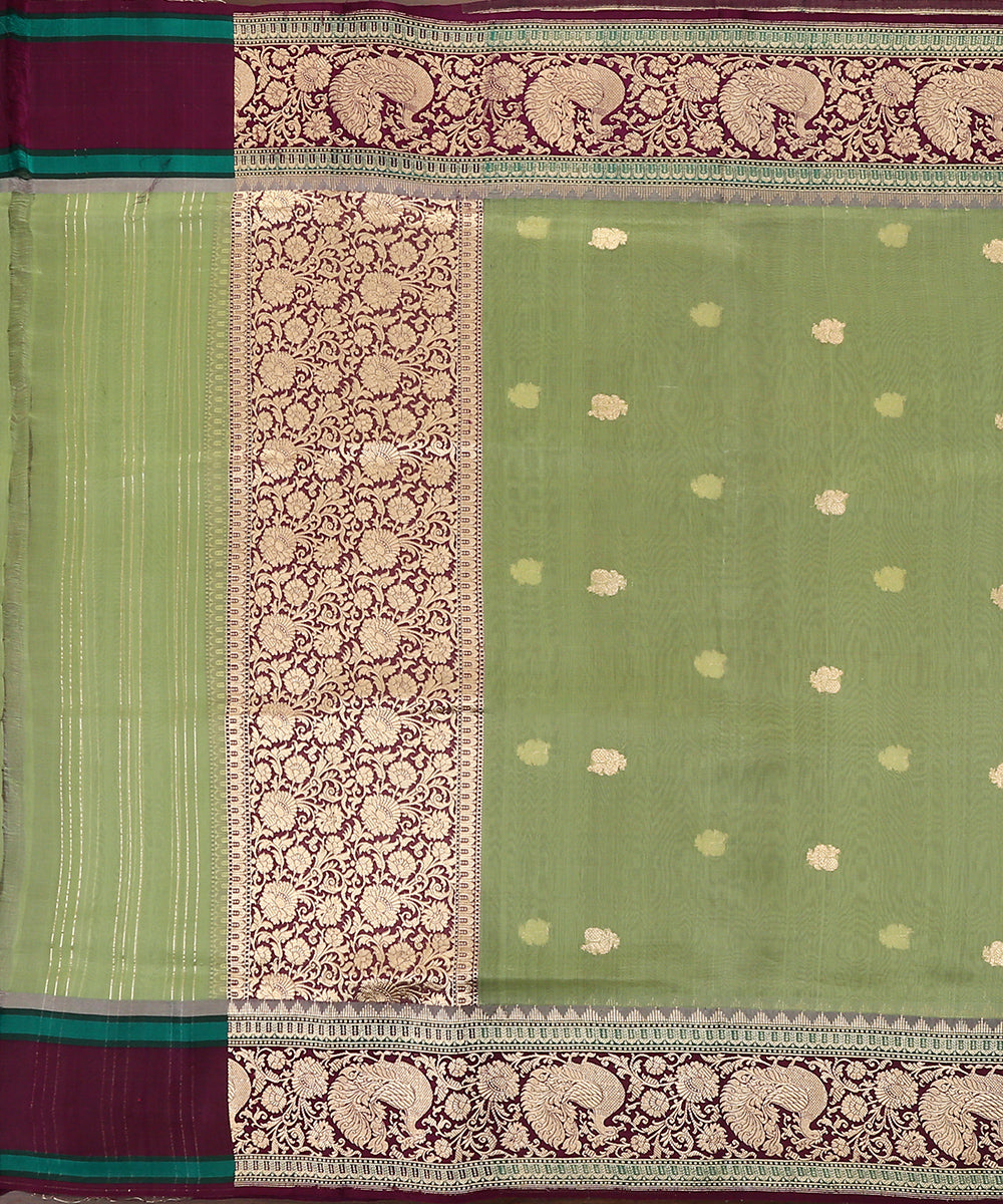 Green_Handloom_Kora_Silk_Banarasi_Dupatta_with_Peacock_Border_WeaverStory_02
