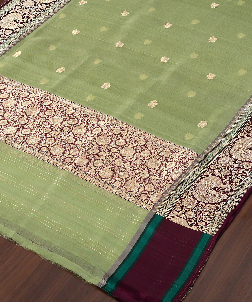 Green_Handloom_Kora_Silk_Banarasi_Dupatta_with_Peacock_Border_WeaverStory_03