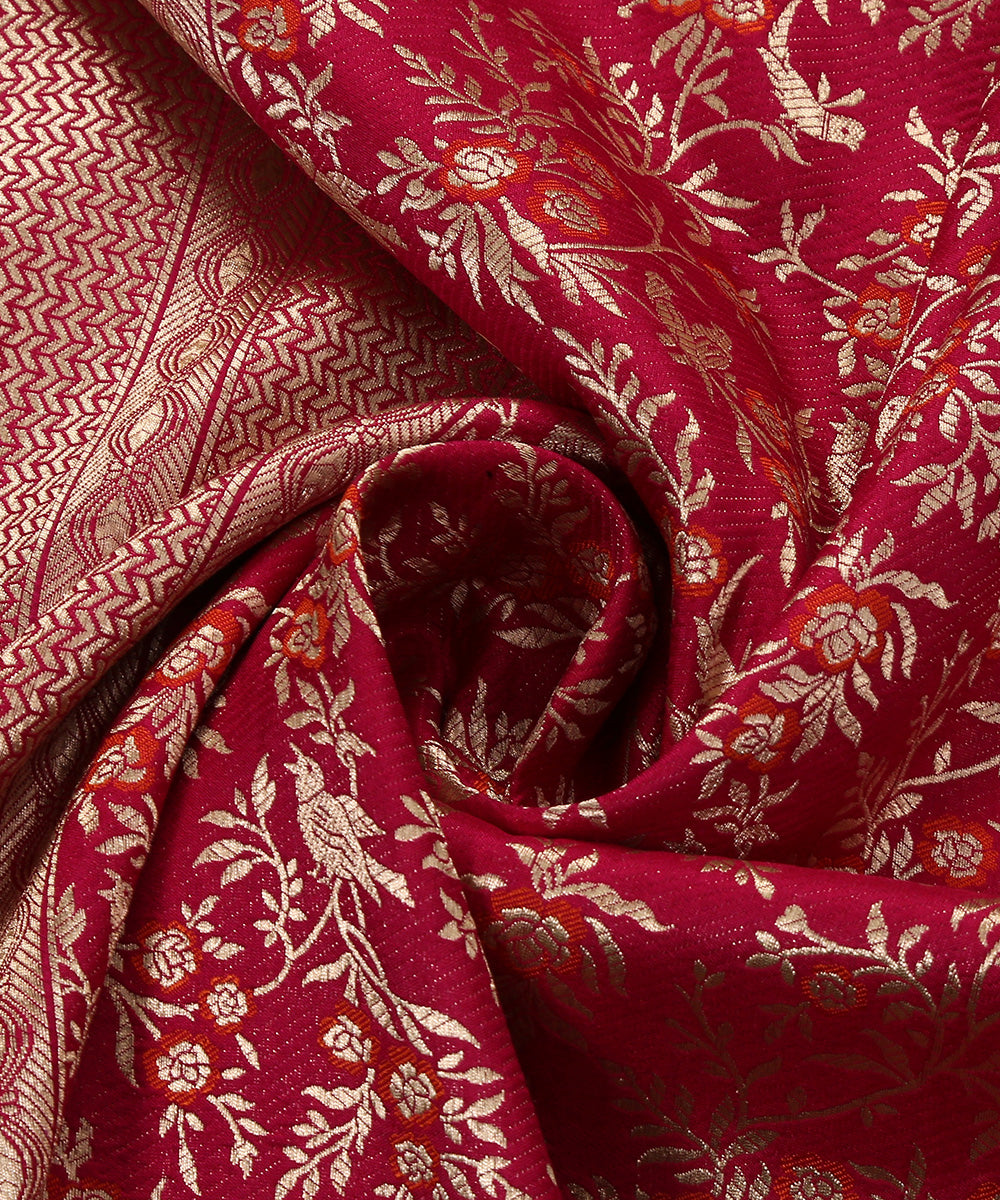 Pink_Handloom_Pure_Katan_Silk_Banarasi_Dupatta_With_Birds_Motifs_WeaverStory_05