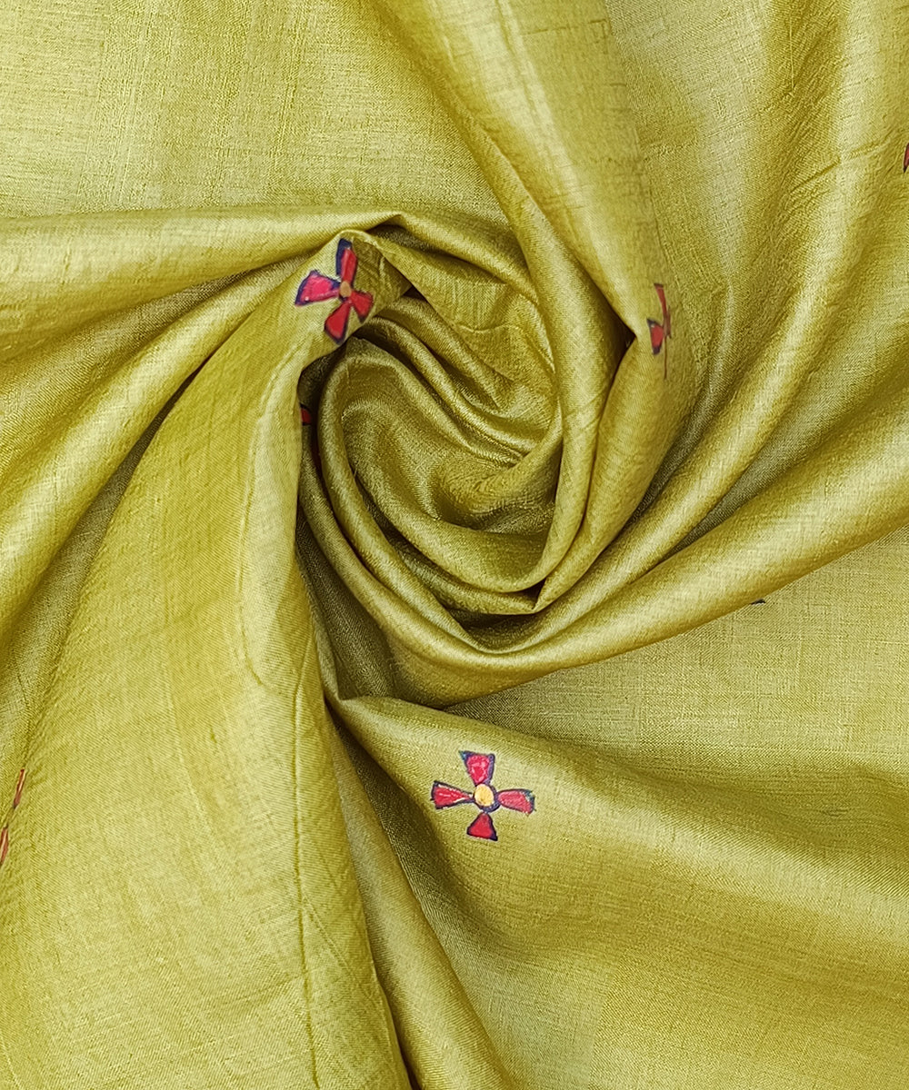 Lime_Green_Handloom_Pure_Kosa_Silk_Dupatta_With_Tribal_Motifs_WeaverStory_05