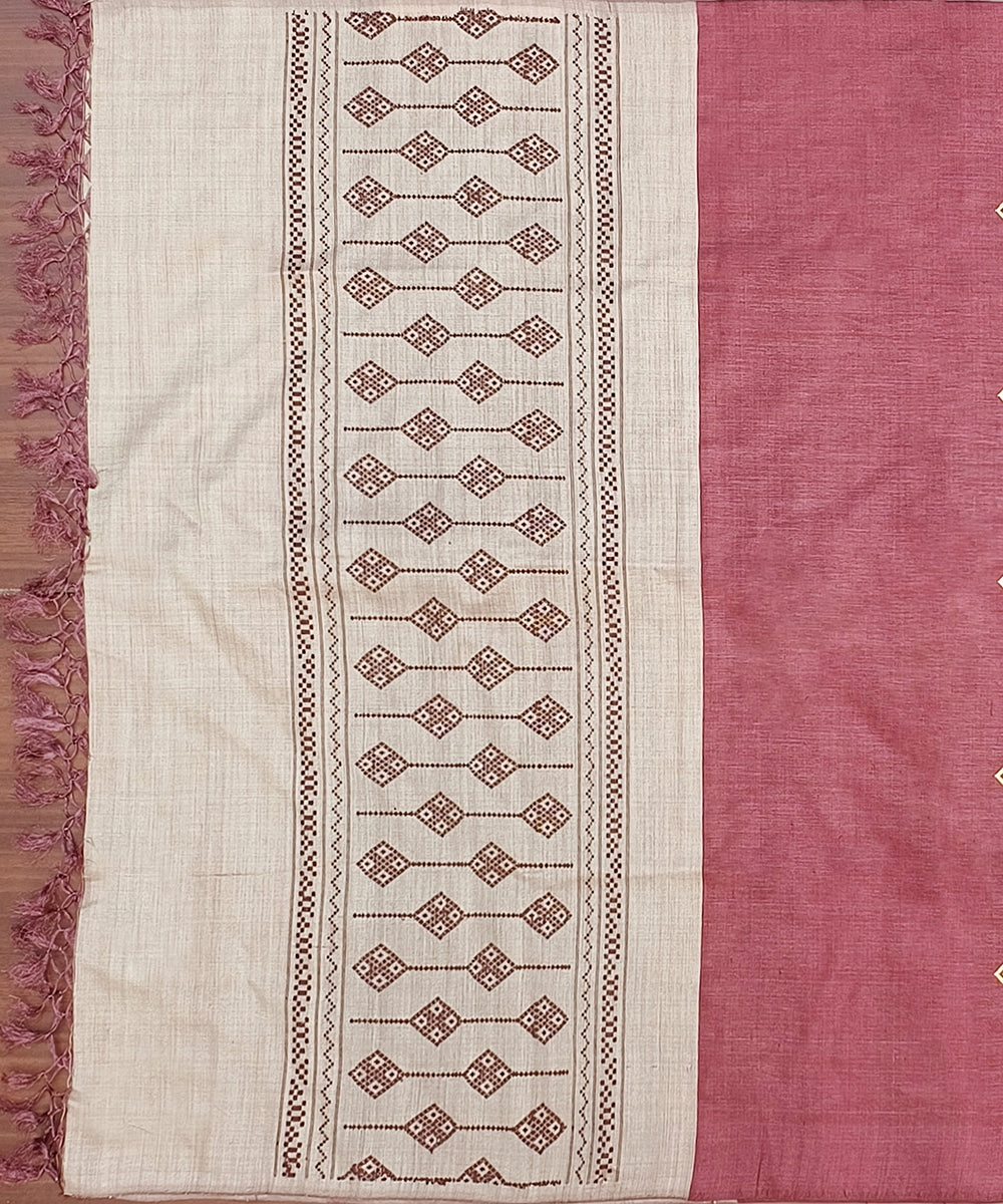 Handloom_Onion_Pink_Pure_Kosa_Silk_Dupatta_With_Geometrical_Beige_Palla_WeaverStory_02