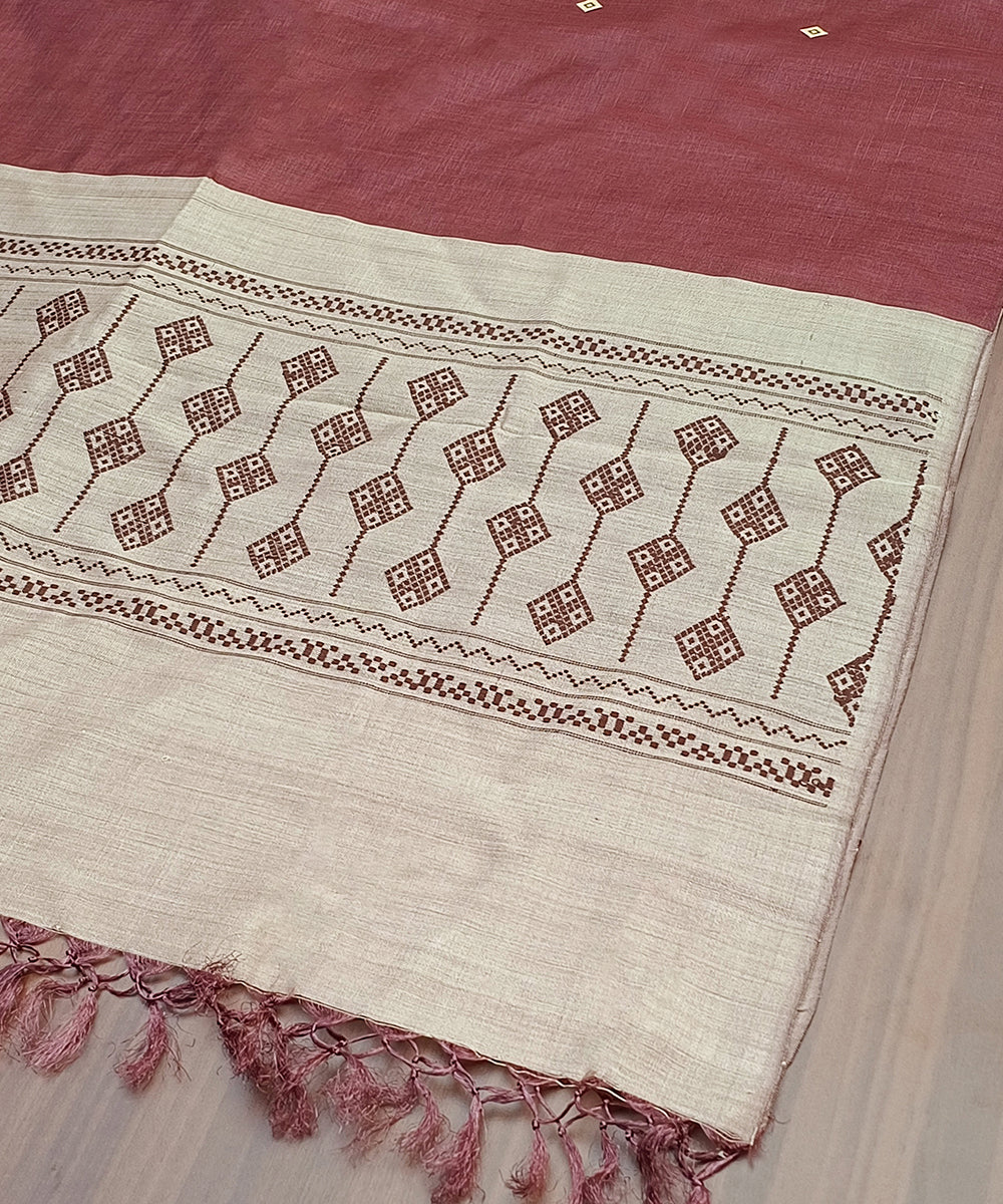 Handloom_Onion_Pink_Pure_Kosa_Silk_Dupatta_With_Geometrical_Beige_Palla_WeaverStory_03