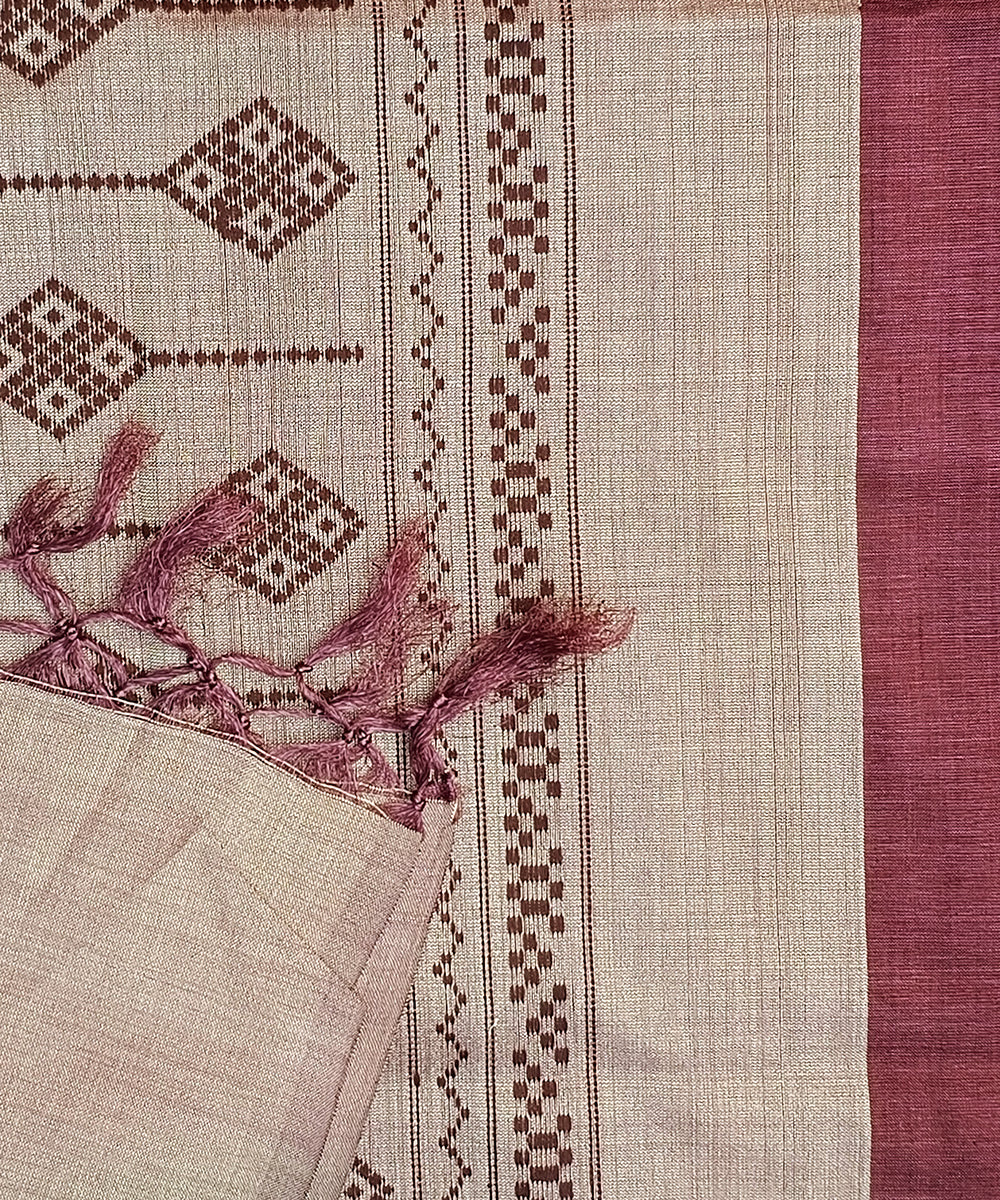 Handloom_Onion_Pink_Pure_Kosa_Silk_Dupatta_With_Geometrical_Beige_Palla_WeaverStory_04