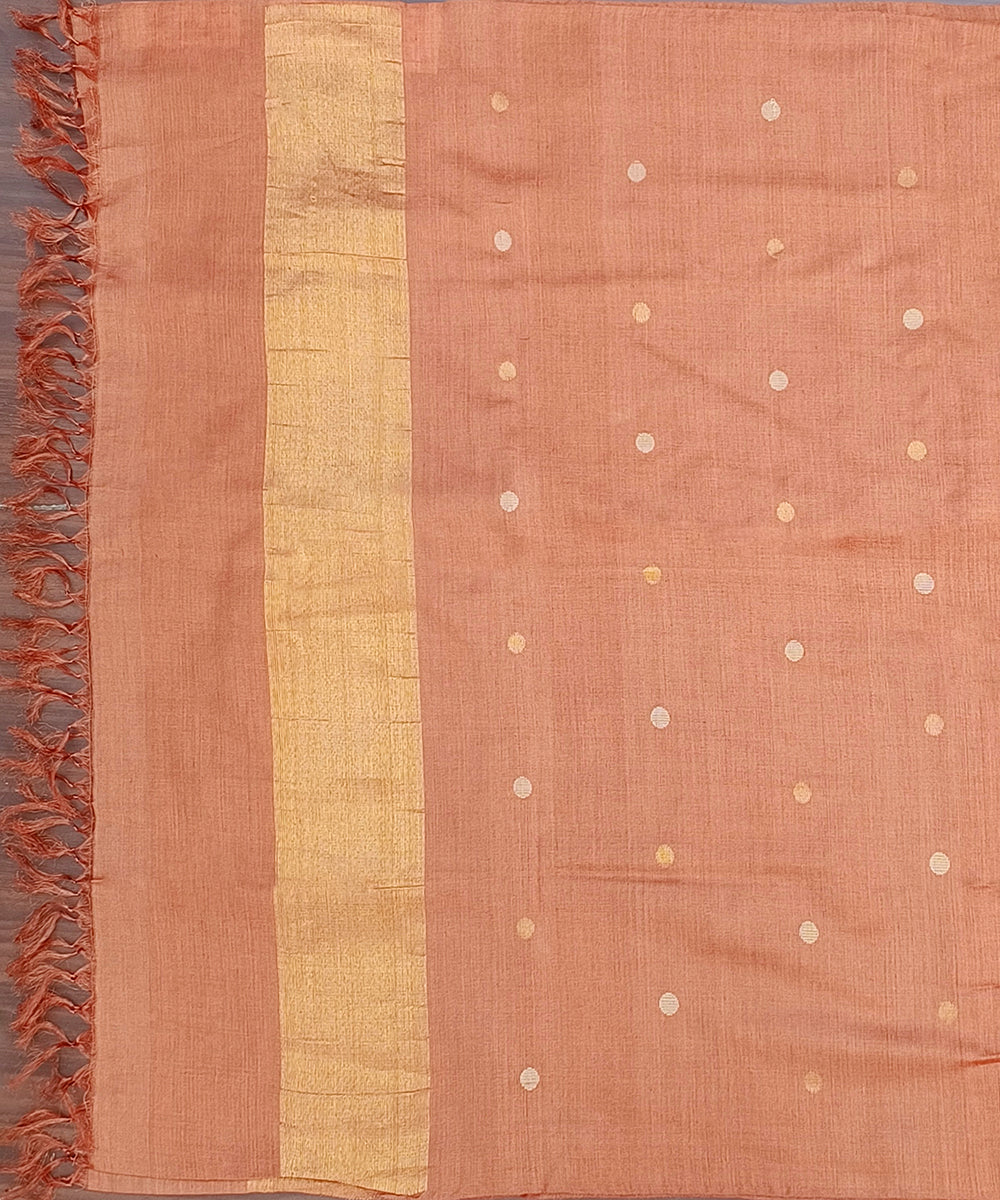 Peach_Handloom_Pure_Kosa_Silk_Dupatta_With_Booti_WeaverStory_02