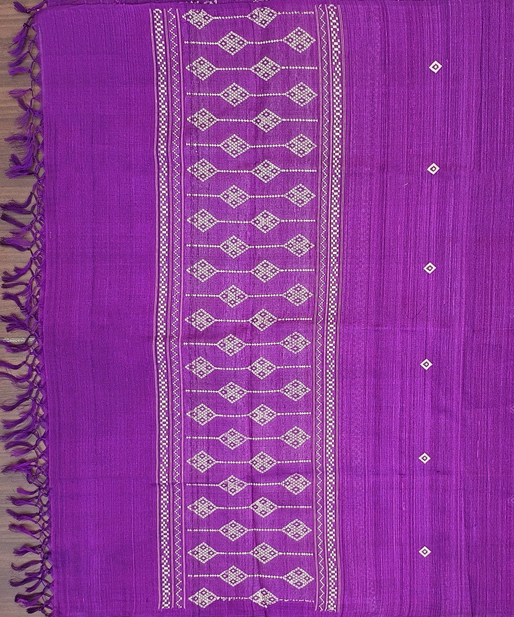 Handloom_Violet_Pure_Kosa_Silk_Dupatta_With_Diamond_Booti_WeaverStory_02
