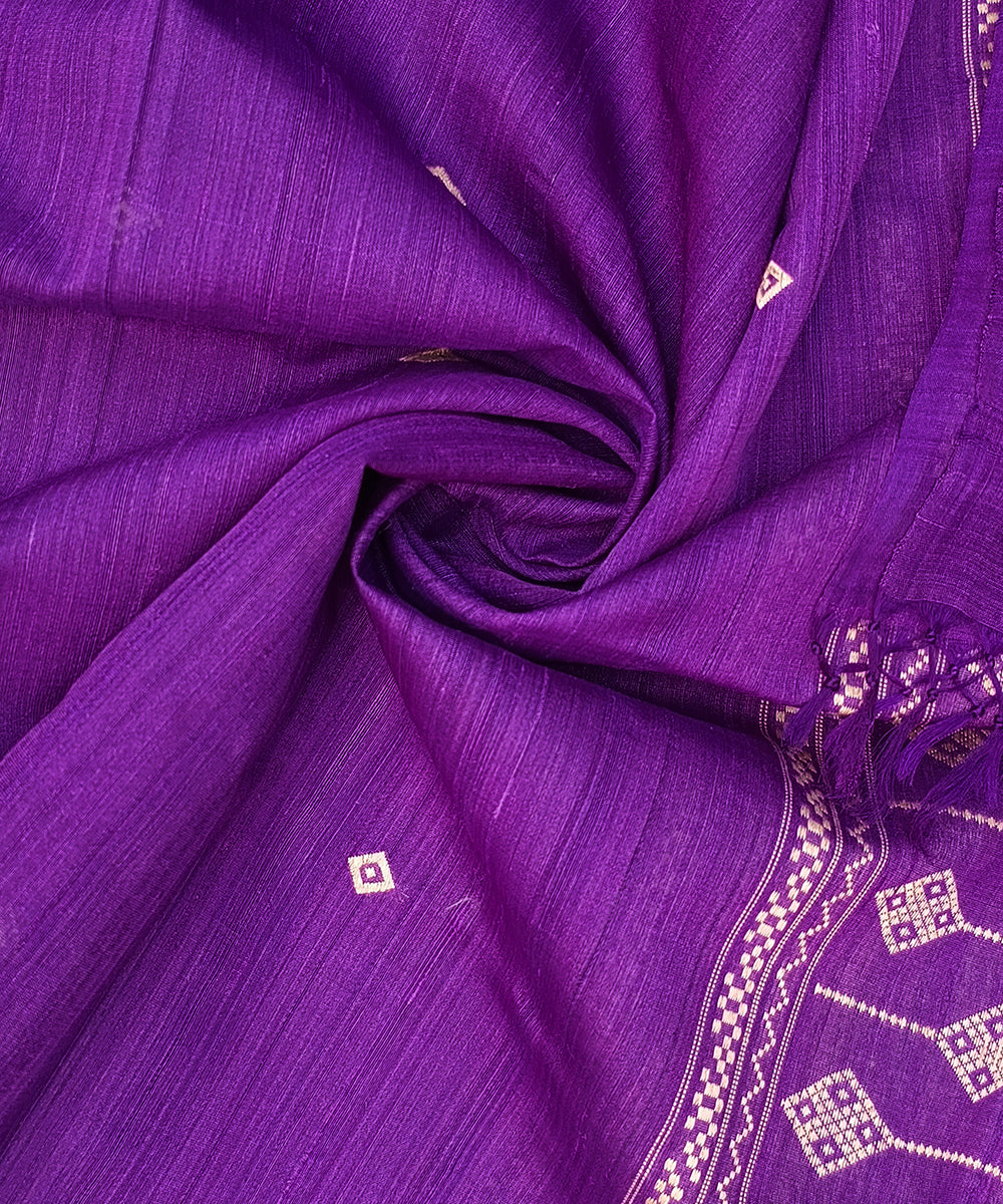 Handloom_Violet_Pure_Kosa_Silk_Dupatta_With_Diamond_Booti_WeaverStory_05