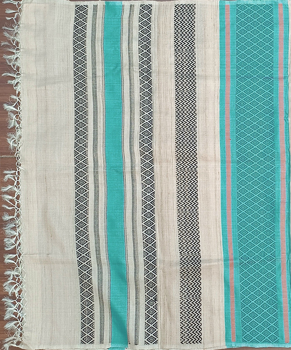 Handloom_Grey_And_Blue_Pure_Kosa_Silk_Striped_Dupatta_WeaverStory_02