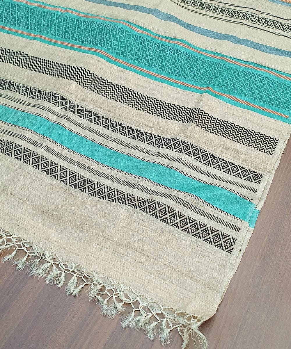 Handloom_Grey_And_Blue_Pure_Kosa_Silk_Striped_Dupatta_WeaverStory_03