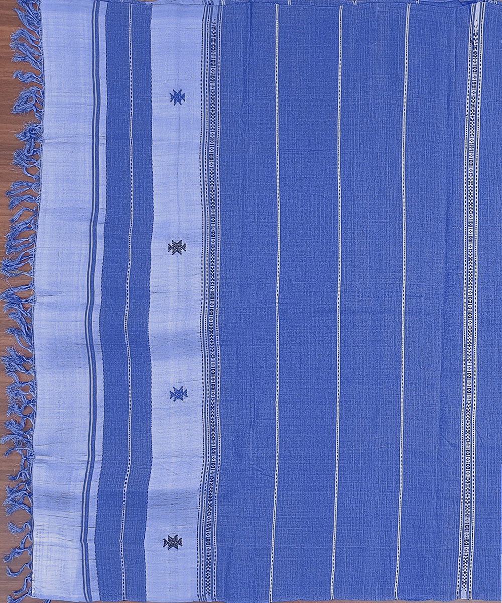 Blue_Handloom_Pure_Kosa_Silk_Striped_Dupatta_WeaverStory_02