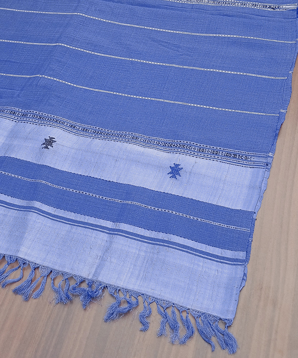 Blue_Handloom_Pure_Kosa_Silk_Striped_Dupatta_WeaverStory_03
