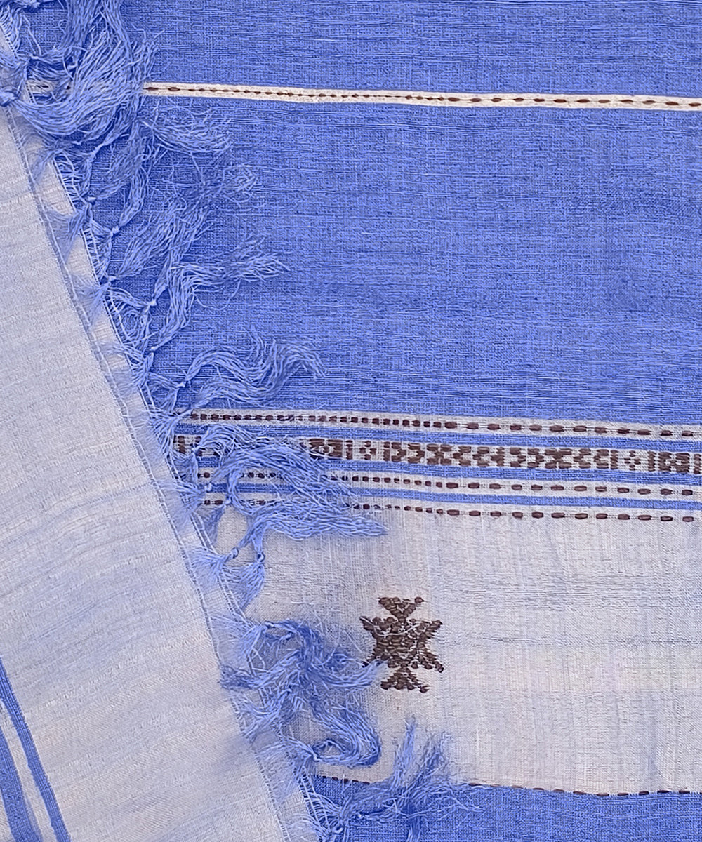Blue_Handloom_Pure_Kosa_Silk_Striped_Dupatta_WeaverStory_04