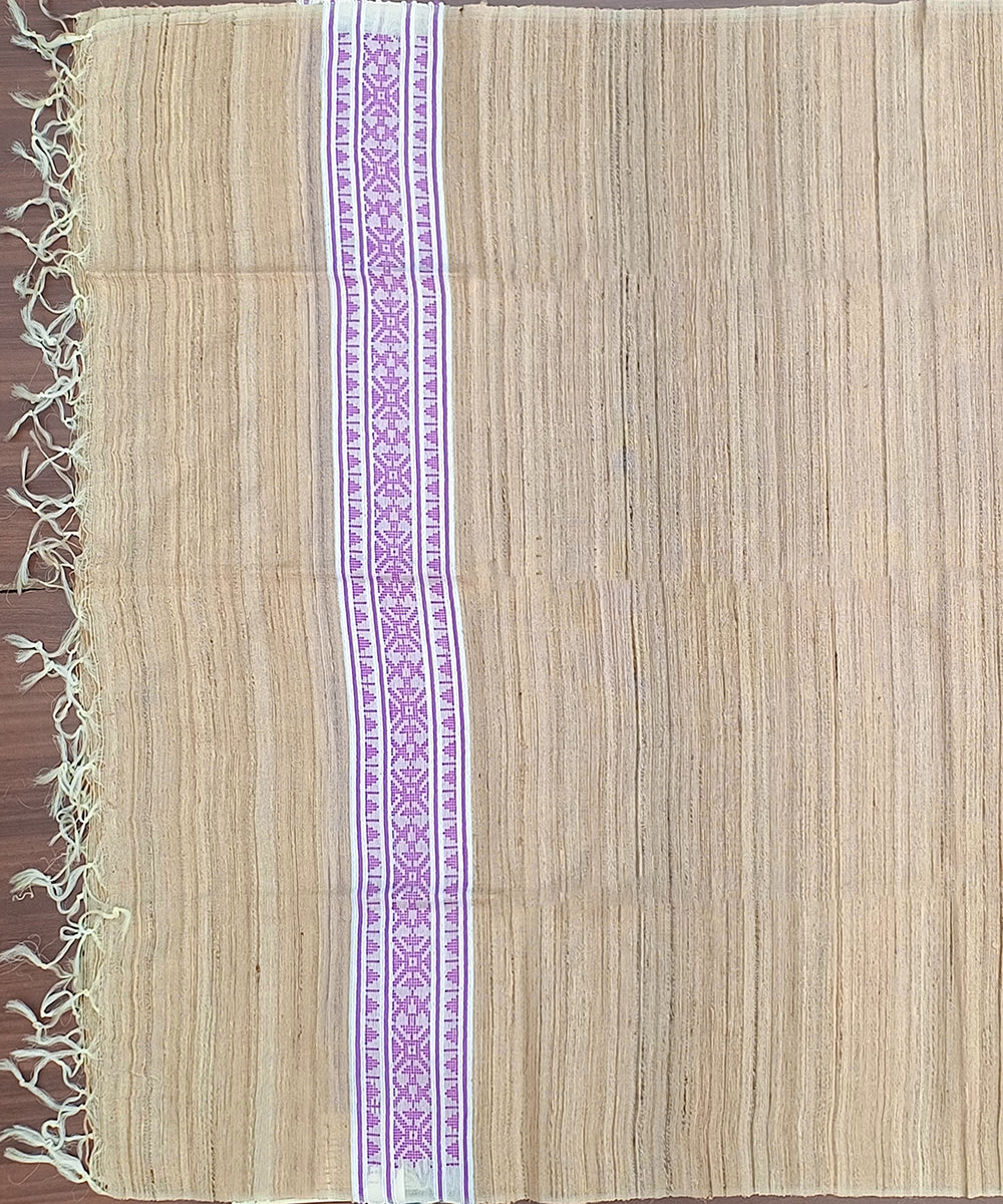 Beige_Handloom_Pure_Kosa_Silk_Dupatta_With_Purple_Geometrical_On_Palla_WeaverStory_02