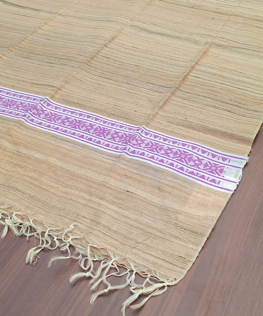 Beige_Handloom_Pure_Kosa_Silk_Dupatta_With_Purple_Geometrical_On_Palla_WeaverStory_03