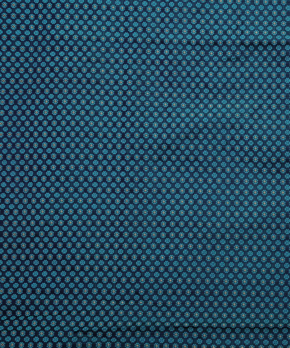 Blue_Handloom_Pure_Katan_Silk_Tanchoi_Banarasi_Fabric_with_Zari_Booti_WeaverStory_02