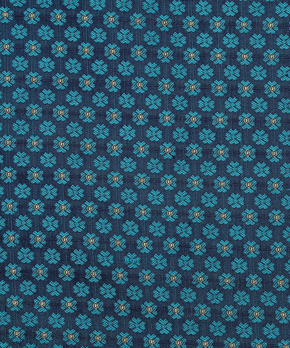 Blue_Handloom_Pure_Katan_Silk_Tanchoi_Banarasi_Fabric_with_Zari_Booti_WeaverStory_03