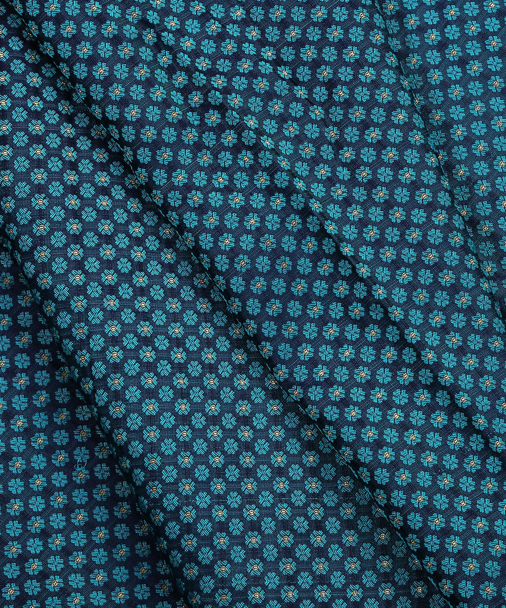 Blue_Handloom_Pure_Katan_Silk_Tanchoi_Banarasi_Fabric_with_Zari_Booti_WeaverStory_04