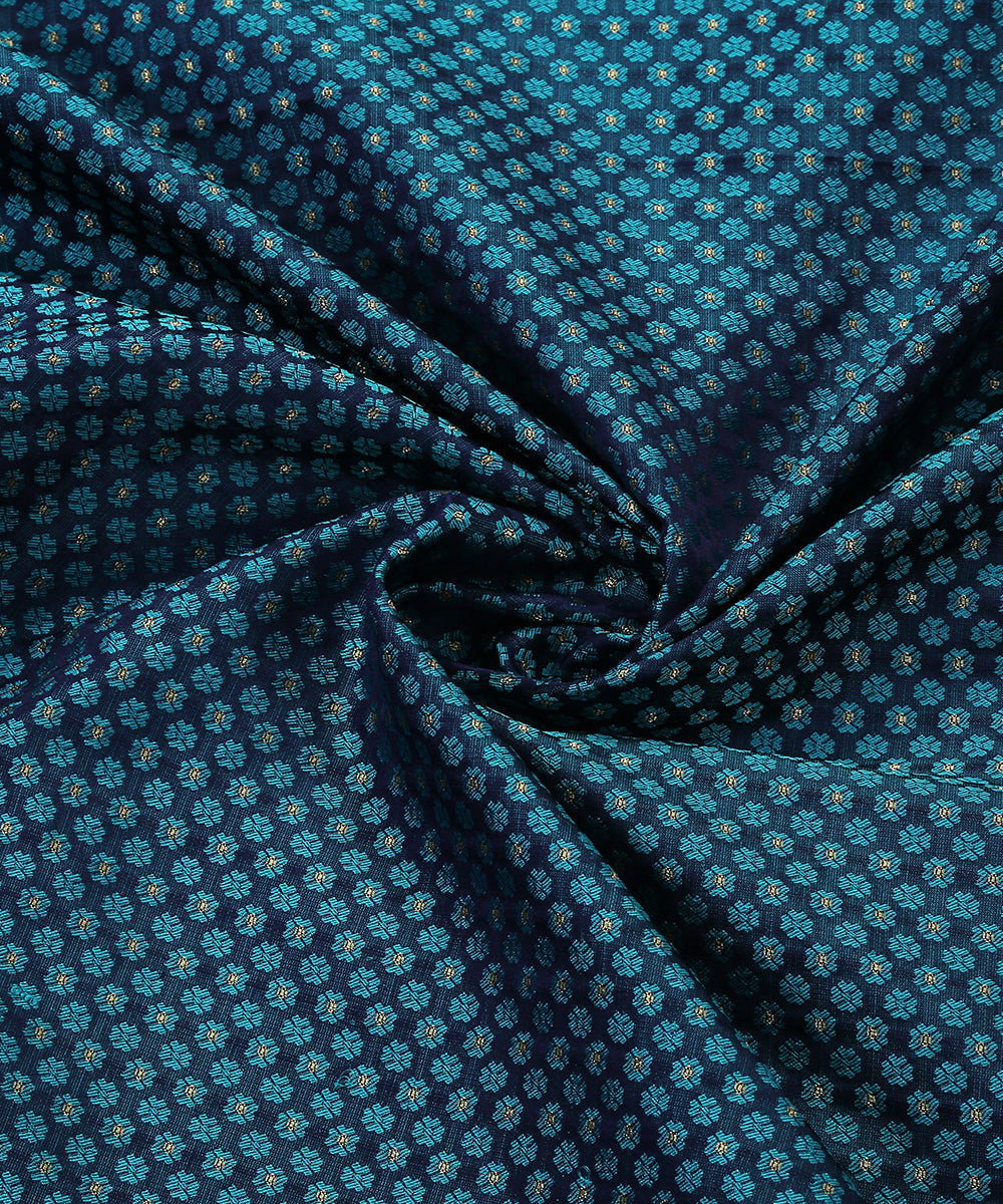 Blue_Handloom_Pure_Katan_Silk_Tanchoi_Banarasi_Fabric_with_Zari_Booti_WeaverStory_05