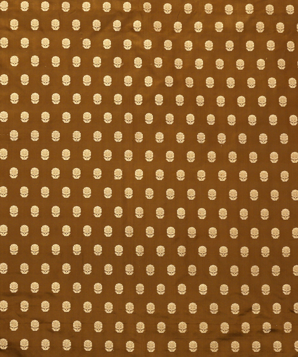 Handloom_Brown_Satin_Silk_Banarasi_Fabric_with_Gold_Zari_Booti_WeaverStory_02