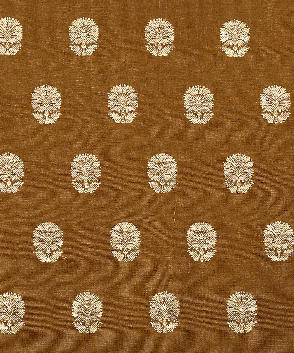 Handloom_Brown_Satin_Silk_Banarasi_Fabric_with_Gold_Zari_Booti_WeaverStory_03