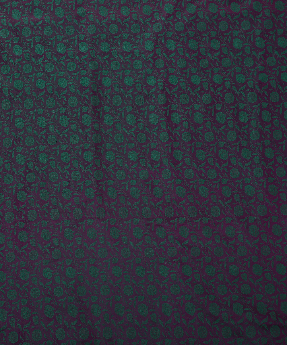 Handloom_Green_And_Purple_Pure_Katan_Silk_Tanchoi_Banarasi_Fabric_with_Floral_Jaal_WeaverStory_02