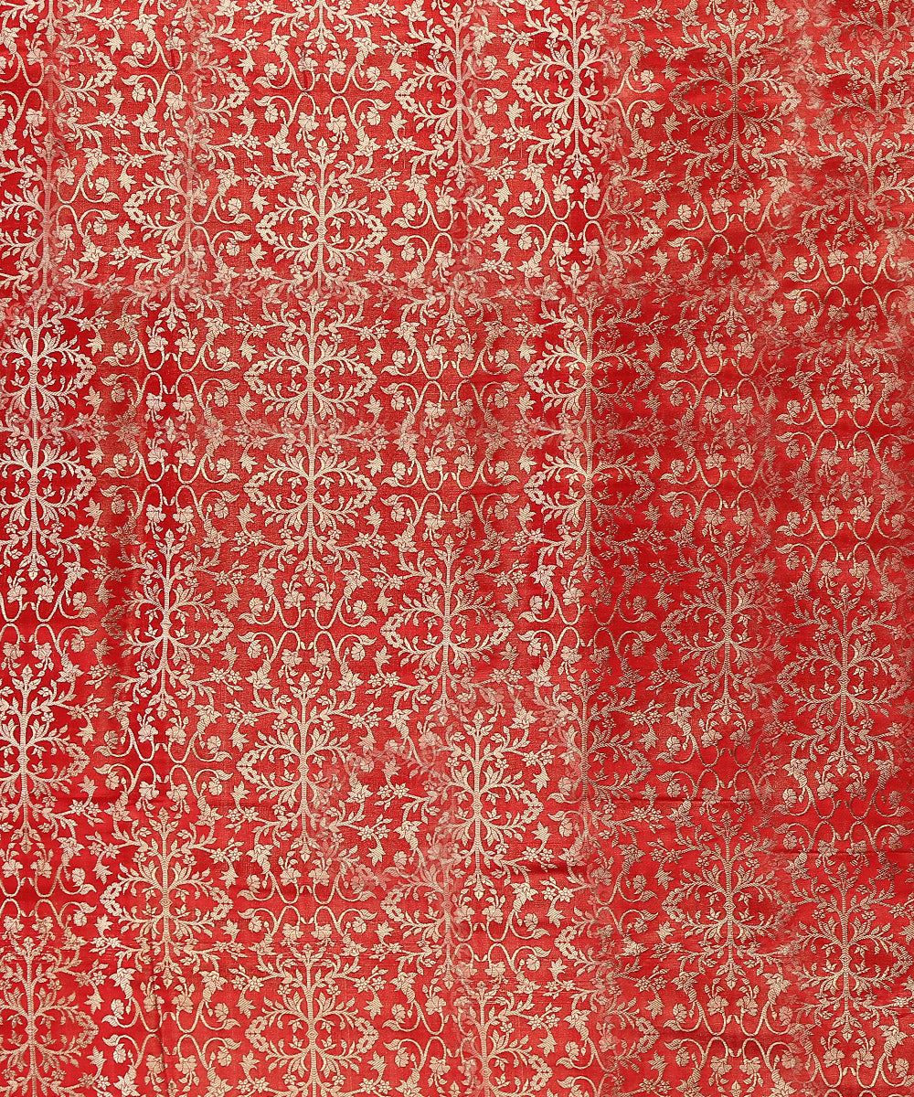 Red_Handloom_Satin_Silk_Brocade_Banarasi_Fabric_With_Zari_Jaal_WeaverStory_03