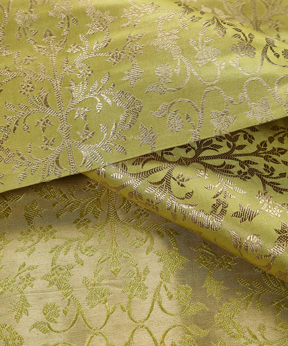 Handloom_Lime_Green_Satin_Silk_Brocade_Banarasi_Fabric_With_Zari_Work_WeaverStory_04