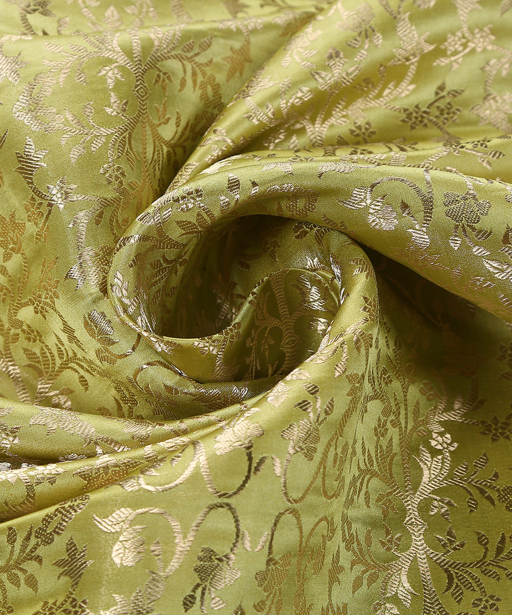Handloom_Lime_Green_Satin_Silk_Brocade_Banarasi_Fabric_With_Zari_Work_WeaverStory_05