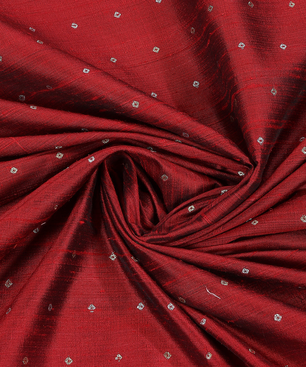 Maroon_Handloom_Pure_Tussar_Silk_Banarasi_Fabric_With_Zari_Booti_WeaverStory_05