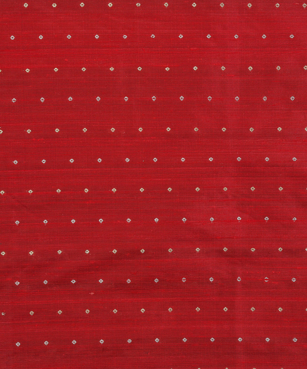 Handloom_Maroon_Pure_Tussar_Silk_Banarasi_Fabric_With_Booti_WeaverStory_02