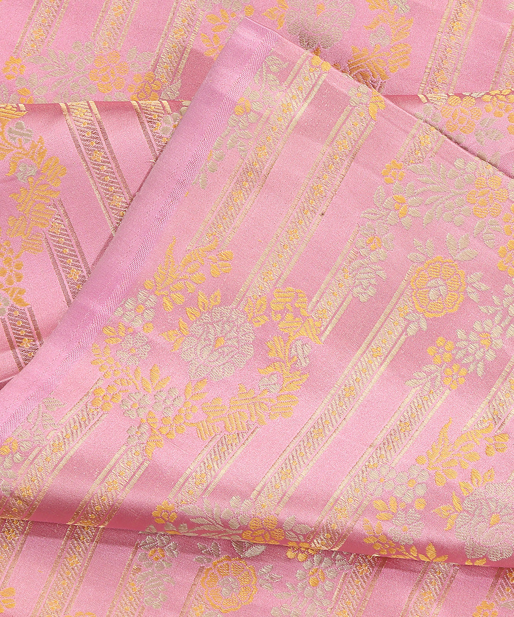 Handloom_Pink_Pure_Satin_Silk_Tanchoi_Banarasi_Fabric_With_Floral_Striped_WeaverStory_04