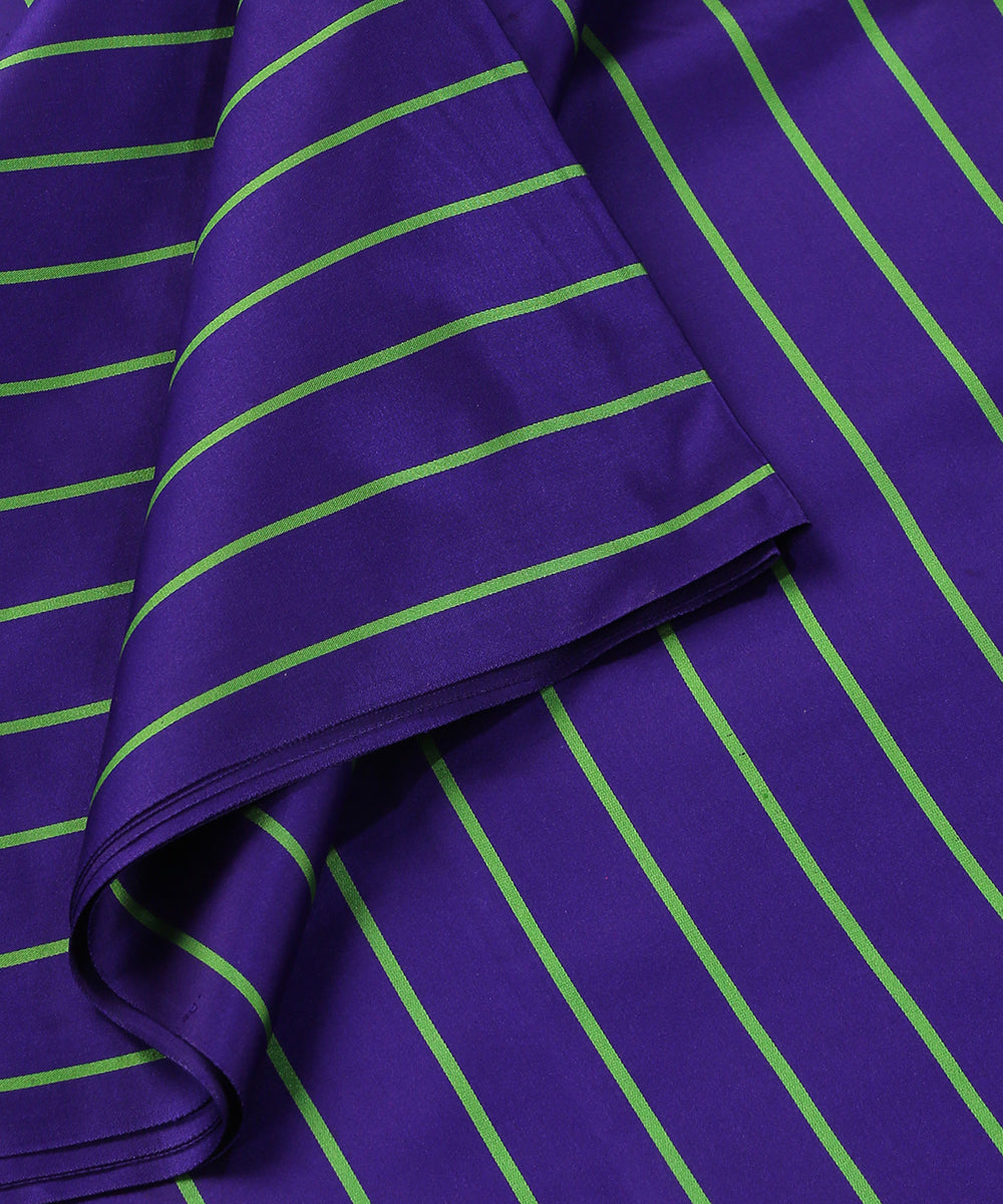 Violet_And_Green_Handloom_Pure_Satin_Silk_Striped_Banarasi_Fabric_WeaverStory_04