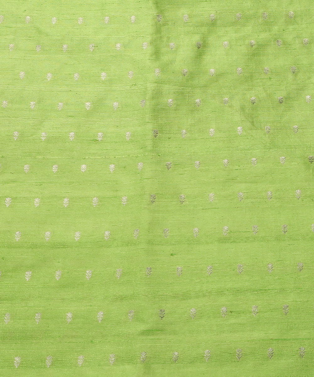 Neon_Green_Handloom_Pure_Tussar_Silk_Banarasi_Fabric_With_Cutwork_Zari_Booti_WeaverStory_02