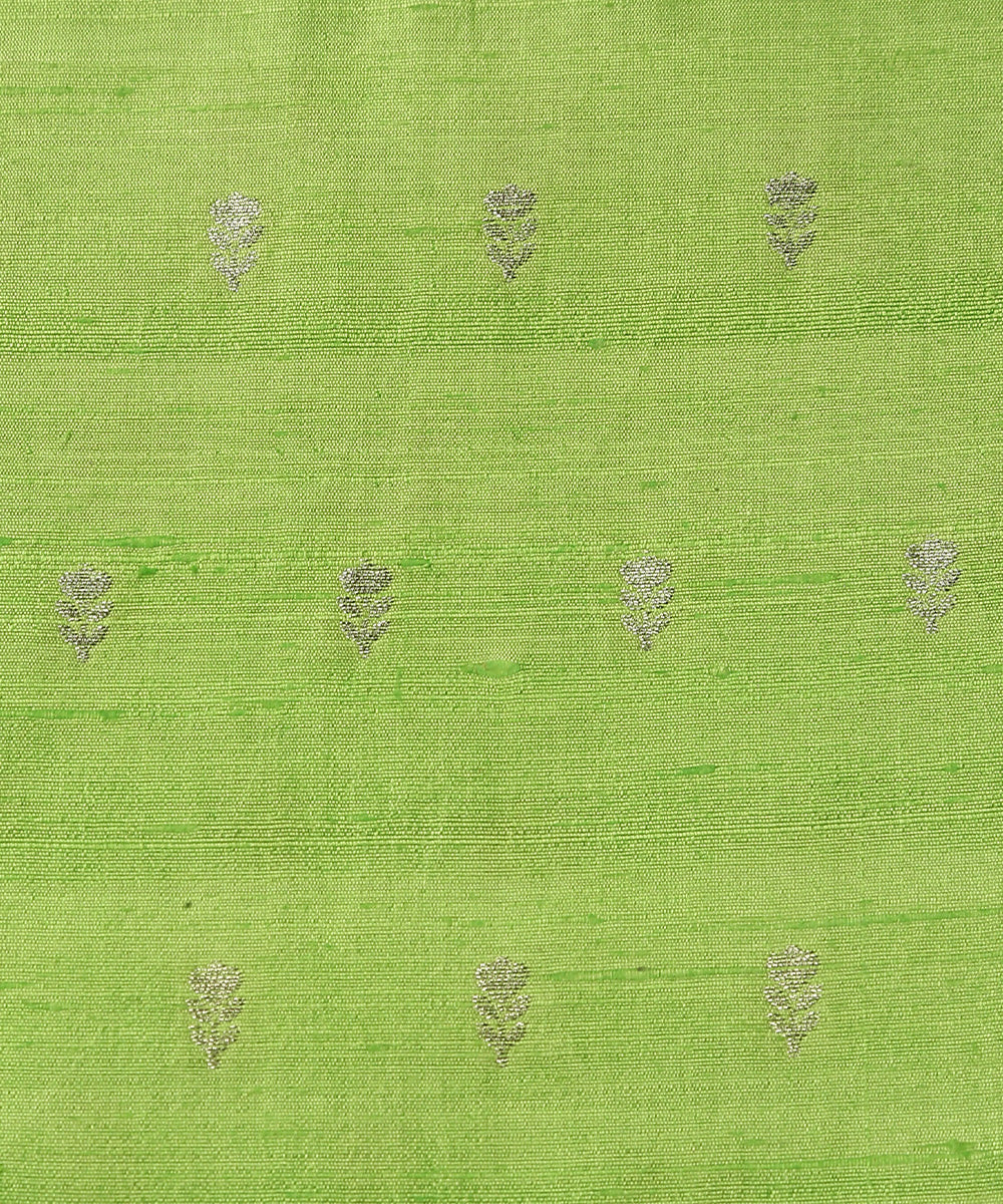 Neon_Green_Handloom_Pure_Tussar_Silk_Banarasi_Fabric_With_Cutwork_Zari_Booti_WeaverStory_03