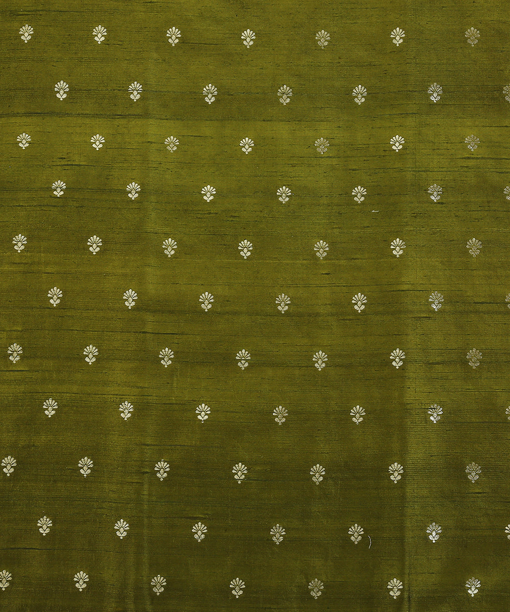 Henna_Green_Handloom_Pure_Tussar_Silk_Banarasi_Fabric_With_Sona_Rupa_Zari_Booti_WeaverStory_02