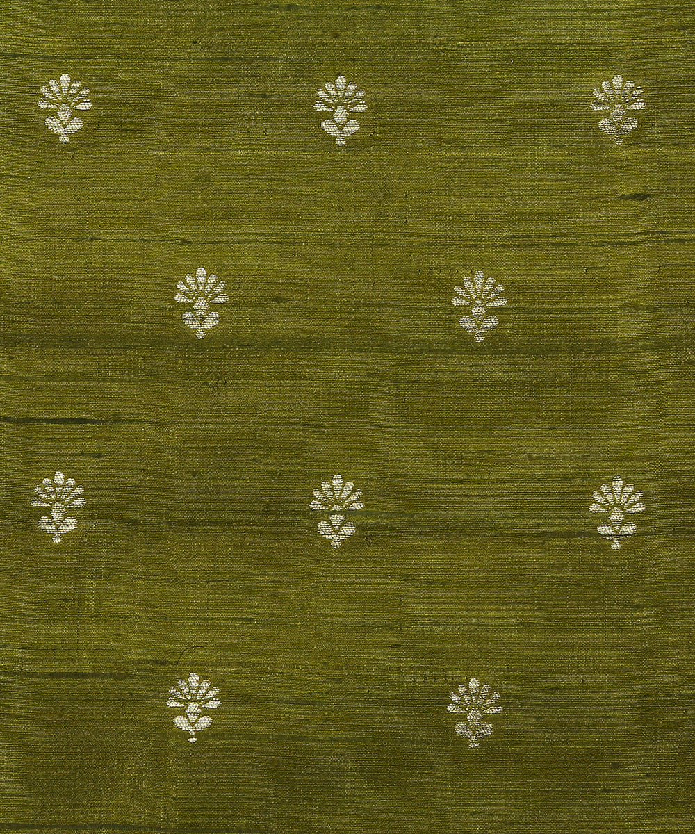 Henna_Green_Handloom_Pure_Tussar_Silk_Banarasi_Fabric_With_Sona_Rupa_Zari_Booti_WeaverStory_03