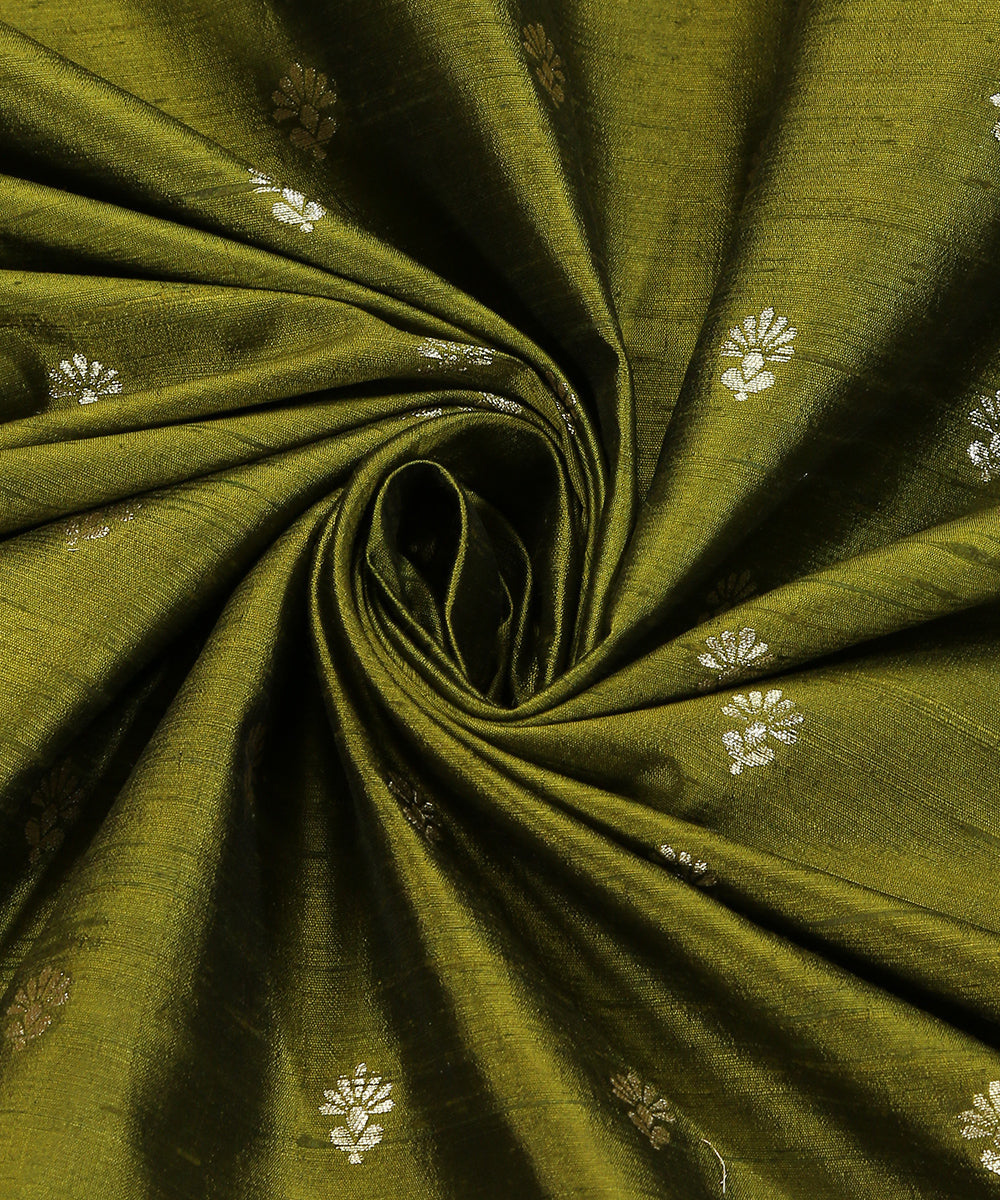Henna_Green_Handloom_Pure_Tussar_Silk_Banarasi_Fabric_With_Sona_Rupa_Zari_Booti_WeaverStory_05