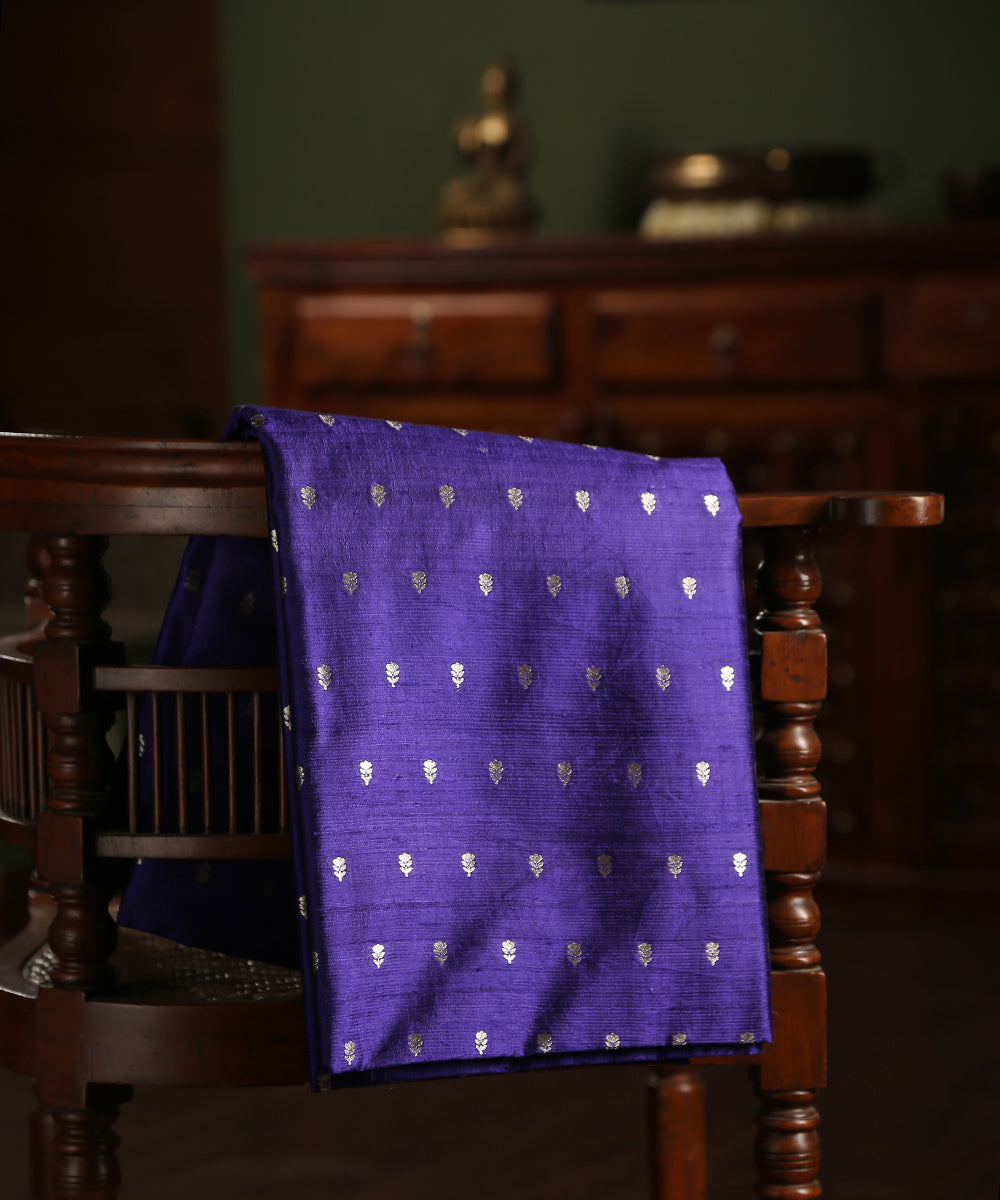 Voilet_Handloom_Pure_Tussar_Silk_Banarasi_Fabric_With_Sona_Rupa_Cutwork_Zari_Booti_WeaverStory_01