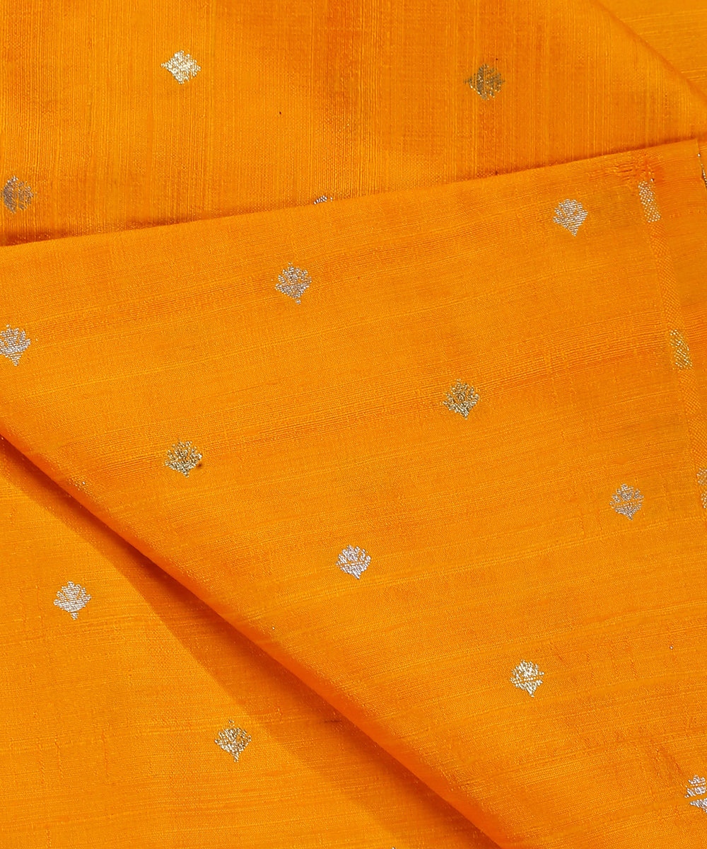 Handloom_Mustard_Pure_Tussar_Silk_Banarasi_Fabric_With_Sona_Rupa_Cutwork_Zari_Booti_WeaverStory_04