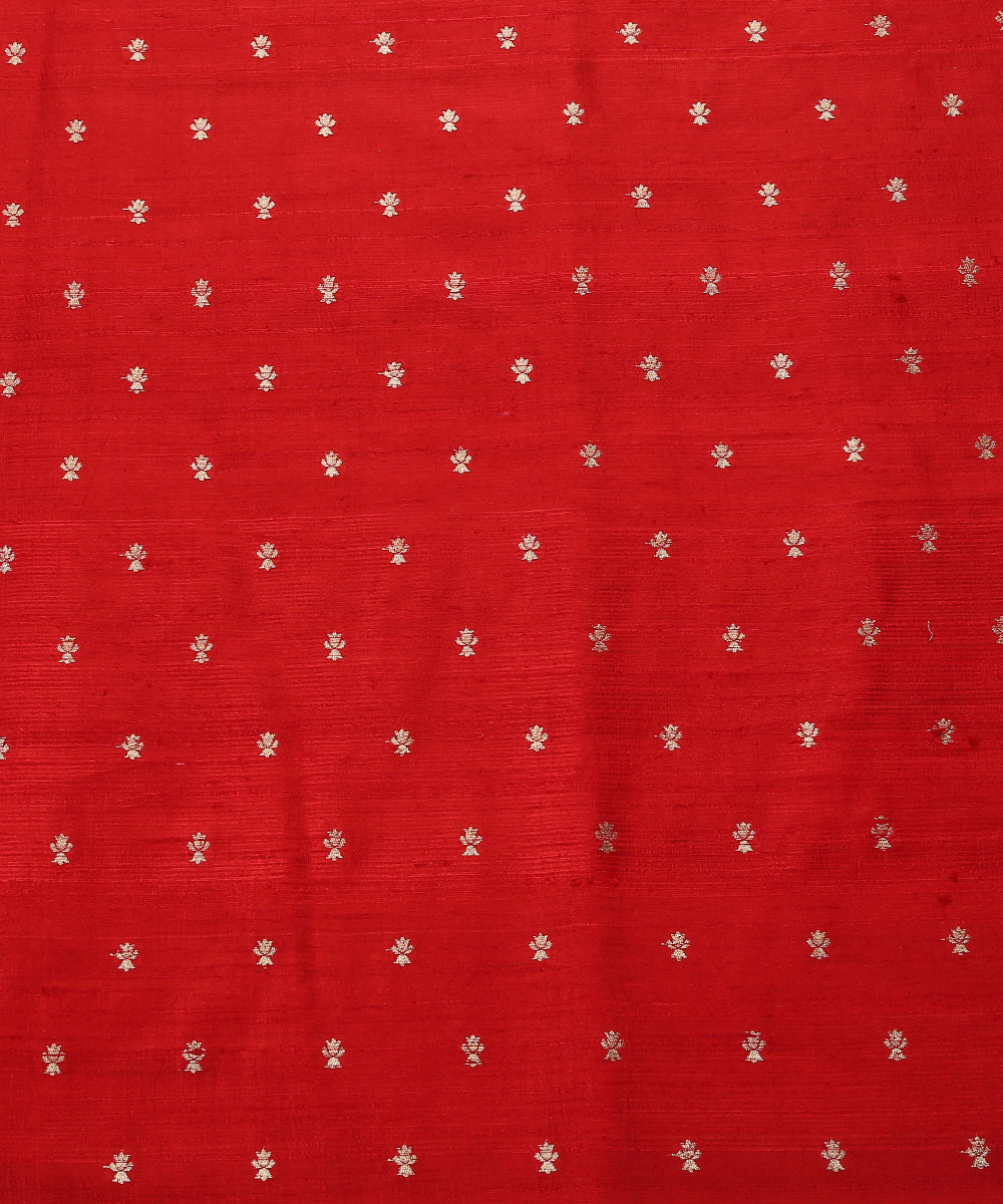 Handloom_Red_Pure_Tussar_Silk_Banarasi_Fabric_With_Sona_Rupa_Zari_Booti_WeaverStory_02