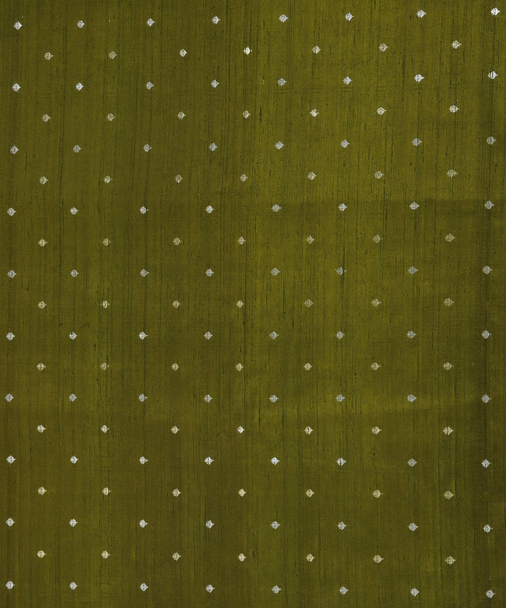 Handloom_Henna_Green_Pure_Tussar_Silk_Banarasi_Fabric_With_Sona_Rupa_Cutwork_Booti_WeaverStory_02