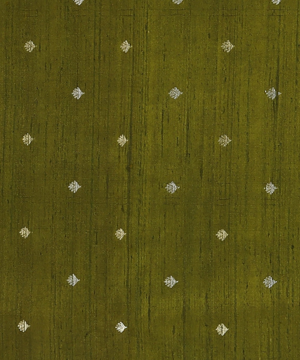 Handloom_Henna_Green_Pure_Tussar_Silk_Banarasi_Fabric_With_Sona_Rupa_Cutwork_Booti_WeaverStory_03