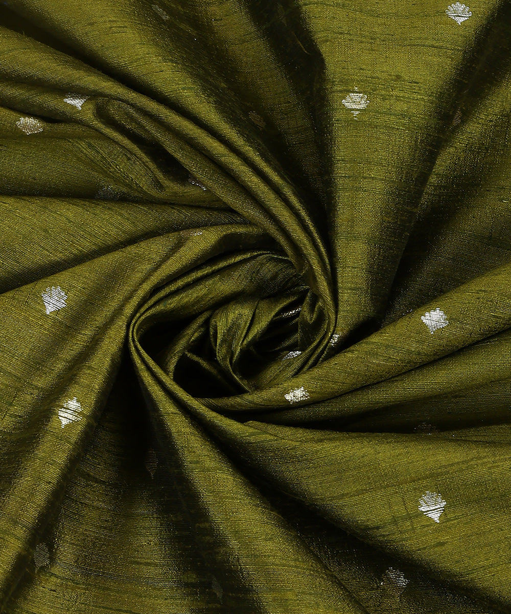Handloom_Henna_Green_Pure_Tussar_Silk_Banarasi_Fabric_With_Sona_Rupa_Cutwork_Booti_WeaverStory_05
