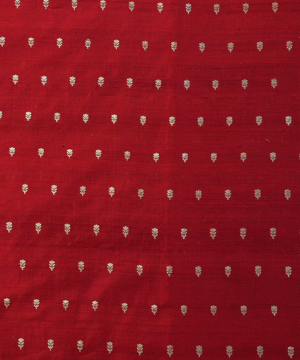 Handloom_Dark_Maroon_Pure_Tussar_Silk_Banarasi_Fabric_With_Sona_Rupa_Cutwork_Zari_Booti_WeaverStory_05