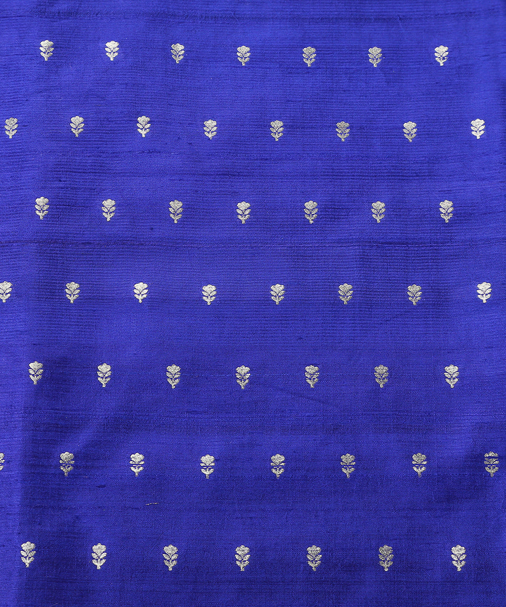 Handloom_Blue_Pure_Tussar_Silk_Banarasi_With_Sona_Rupa_Zari_Booti_Fabric_WeaverStory_02