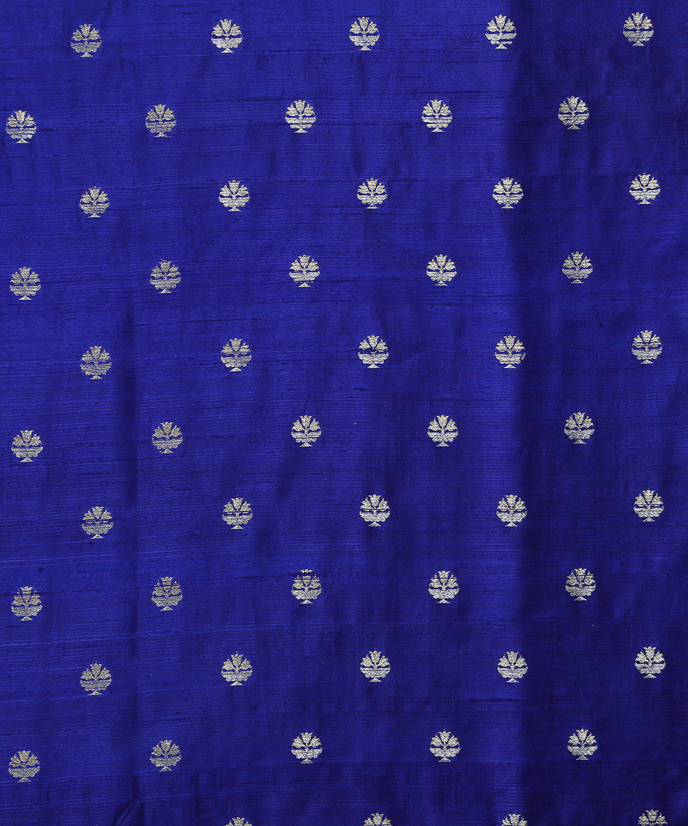 Blue_Handloom_Pure_Tussar_Silk_Banarasi_Fabric_With_Sona_Rupa_Zari_Booti_WeaverStory_02