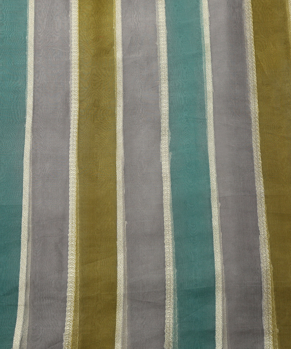 Handloom_Grey_And_Olive_Brush_Paint_Organza_Banarasi_Fabric_With_Striped_Zari_Work_WeaverStory_02