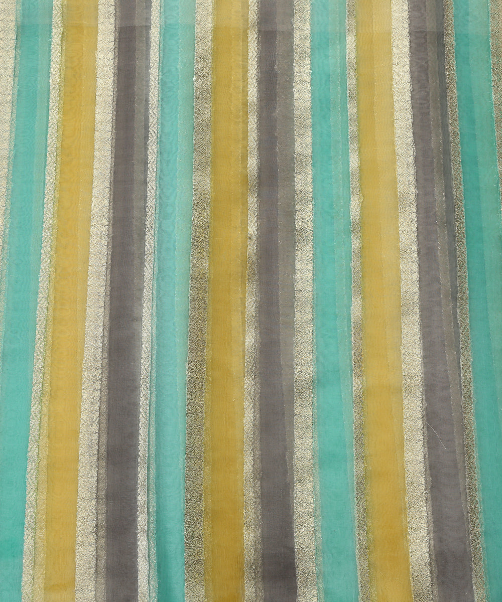 Yellow_And_Grey_Handloom_Brush_Paint_Organza_Banarasi_Fabric_With_Striped_Zari_Work_WeaverStory_02